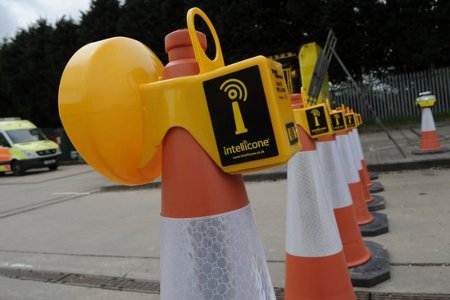 road works cones with intellicone lights attached